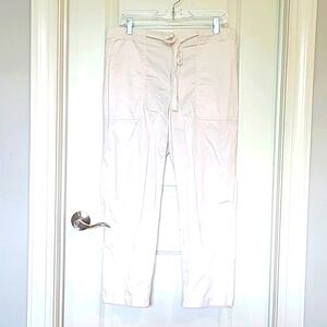 LOFT Lou & Grey White Cropped Pants Elastic Waistband with Drawstring Tie Large